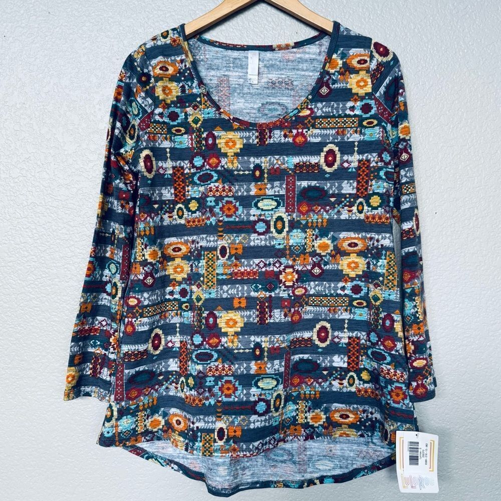 LuLaRoe Lynnae Aztec Southwest Western Print Blouse Top S